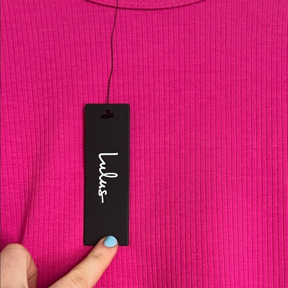 Lulu's Vibrant Pink Ribbed Short Sleeve Top - Picture 3 of 5